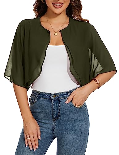 HANERDUN Boléro Femme Festif Elégant Cardigan Mousseline Manches Court Veste d'épaule Parfait avec Toutes Sortes de Robe de Cocktail Robe de Soirée