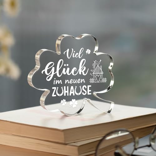 Encoink Einzugsgeschenke Wohnung und Haus, Einweihungsgeschenk Haus & Wohnung – Glücksklee Acryl Deko, Geschenk zum Einzug, Richtfest Geschenk für Frauen Männer Kollegen Nachbarn