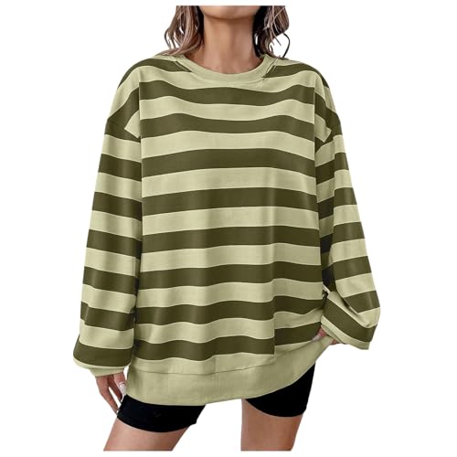 Sweatshirt femme ample imprimé rayé jaune à manches longues coupe oversize chic