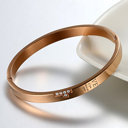 Cupimatch 2pcs Couple Bracelets, Stainless Steel Loving Bangle Bracelet with Engraved Love for Lover Women Mens