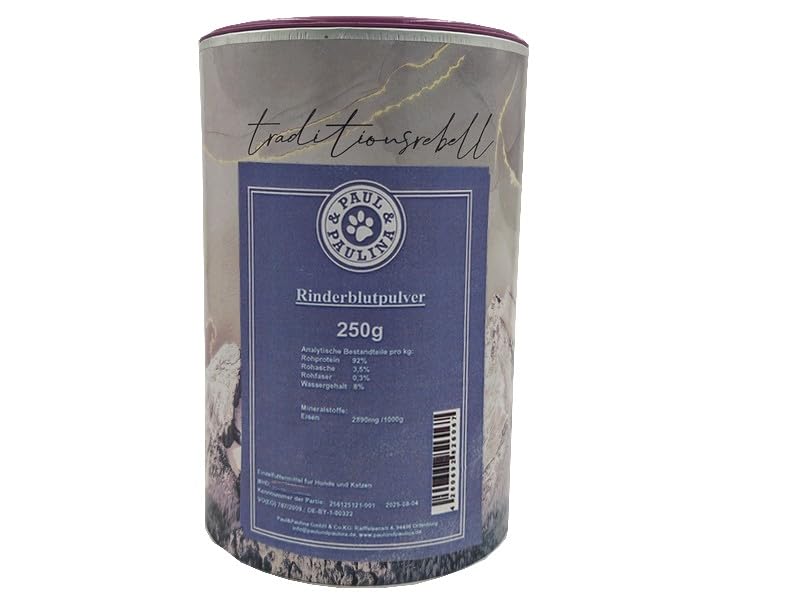 Paul & Paulina Rinderblutpulver getrocknet 250g I Ergänzungsfuttermittel für Hunde und Katzen I Barf geeignet