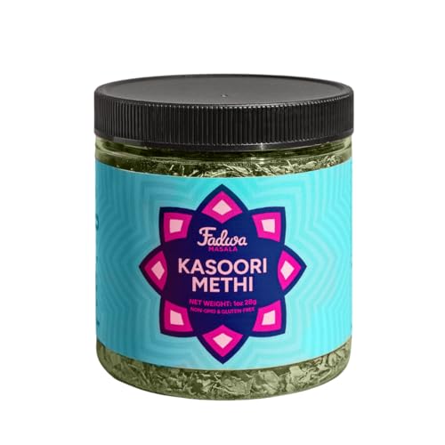 Fadwa Masala Kasoori Methi - 1 oz Jar, Authentic Desi Spices for Pakistani & Indian Cooking - No Artificial Ingredients - Gluten Free