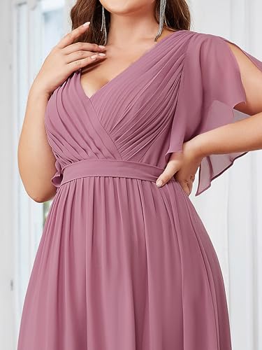 Image of Ever-Pretty Plus Women's Chiffon Bridesmaid Dress A-Line Empire Waist Floor Length Plus Size Formal Wedding Guest Dresses
