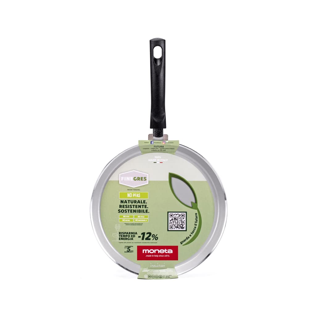 Moneta Futura Crêpière Ø25 cm, revêtement FineGres naturel anti-adhésif, convient également aux plaques à induction 100% fabriquée en Italie
