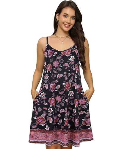Image of elescat Womens Summer Dresses Spaghetti Strap V Neck Casual Sleeveless Sundress Beach Cover Ups with Pockets 2026