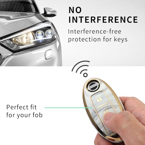 Image of Keyzone TPU Key Cover Compatible for Nissan Micra, Sunny, Micra Active, Magnite, Teana 3 Button Smart Key (Marble)