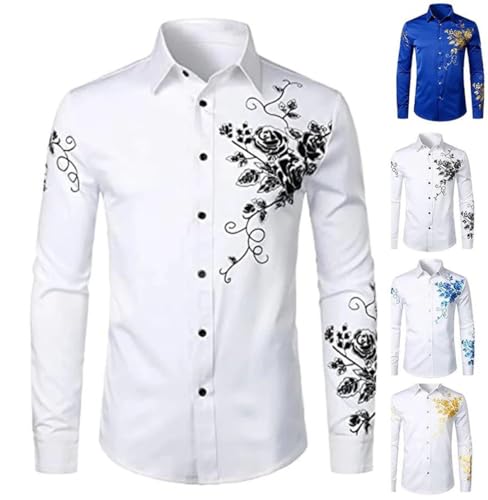 Men's Printing Shirts Men Business Casual Long Sleeve Formal Shirt Lapel Buttons Blouse2