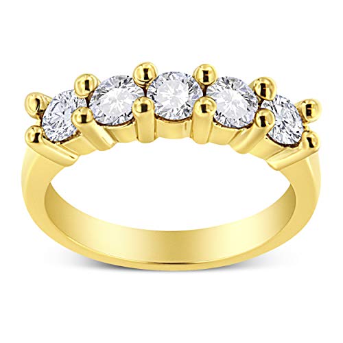 Haus of Brilliance 14K Yellow Gold Plated .925 Sterling Silver 1.0 Cttw Shared Prong-set Round Diamond 5 Stone Band Ring (J-K Color, I1-I2 Clarity) - Size 7