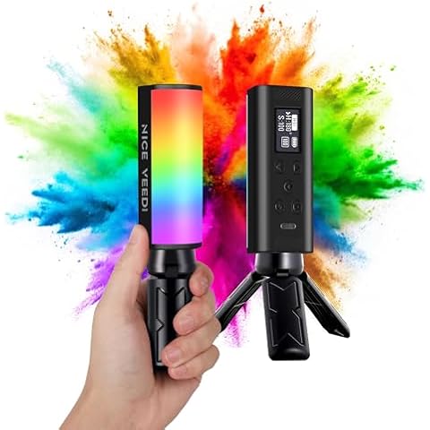 RGB Video Light Kit with Tripod, NiceVeedi Handheld Magentic 360° Full Color Light Bar with Shoe Mount & 2000mAh Battery, 2500-9000K Rechargeable Tube Light for Video Recording TikTok YouTube Cover
