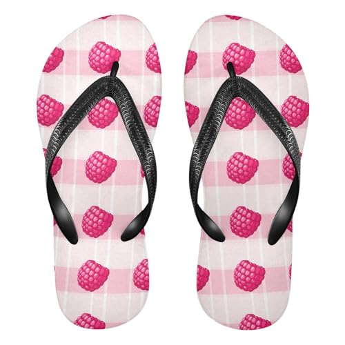 Raspberry Stripe Pink Flip Flops for Beach Thong Sandals Anti-slip Lightweight Beach Shoes for Indoor Outdoor House