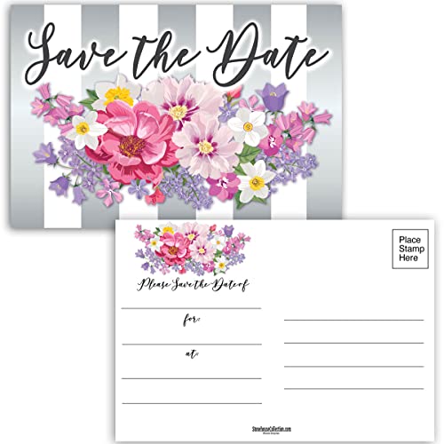Image of Stonehouse Collection 40 Floral Save The Date Postcards - 4 inch x 6 inch Postcards - Wedding, Baby Shower, Birthdays, Celebration Announcements (Colorful Floral)