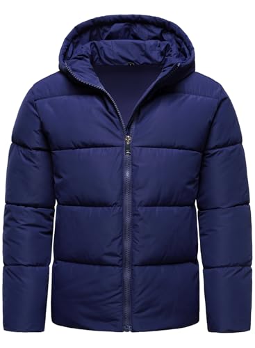 HOOD CREW Men’s Hooded Winter Coats Warm Puffer Jacket Thicken Quilted Jackets Outerwear Navyblue L