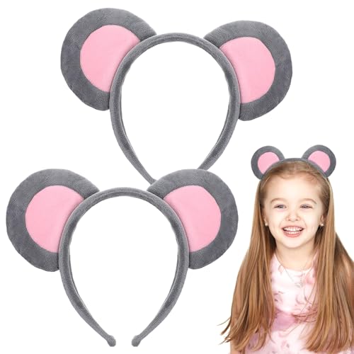 2 Pcs aus Ohren Animal Ears Hairband Mouse Costume Headpiece Animal Costume Headpiece Plush Ears Headband Tail Animal Dress Up Set Mäuschen Haarreif für Fasching Karneval Party Kostüm Accessoires
