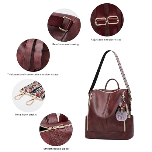 Image of Backpacks for Women Fashion PU Leather Bag Multipurpose Design Convertible Satchel Bag Travel Backpack Handbag and Purse 2Pcs