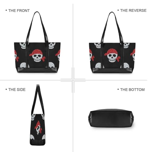 Fake Glitter Cartoon Pirate Skull Cool Portable laptop totes with zipper work bag with laptop for nurses with lunch3