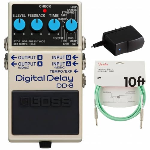 BOSS/DD-8 Digital Delay デジタルディレイ 純正アダプターPSA-100S2+ケーブル(Surf Green/3m) 同時購入セット