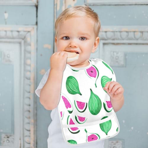 MCHIVER Fig White Baby Bibs for tag1 Waterproof Feeding Bib Apron with Food Cather Adjustable Cotton Food Eating Bib 2 Pack4