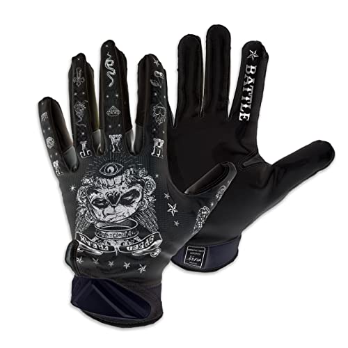 Battle Sports Speed Freak Black Wide Receiver Football Gloves, Ultra-Tack Sticky & Grip Gloves, No Slip - Adult Large