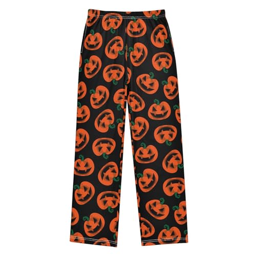 Devil Pumpkin Print Boys Long Pants Soft Trousers Elastic Waist Kids Lounge Bottoms with Pockets S-XL