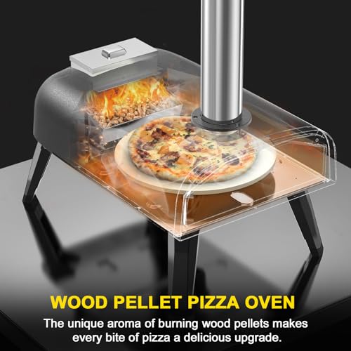 Outdoor Pizza Oven aidpiza 12" Wood Pellet Pizza Ovens With Rotatable Round Pizza Stone Portable Wood Fired with Built-in Thermometer Pizza Stove for Outside Backyard Camping Picnics