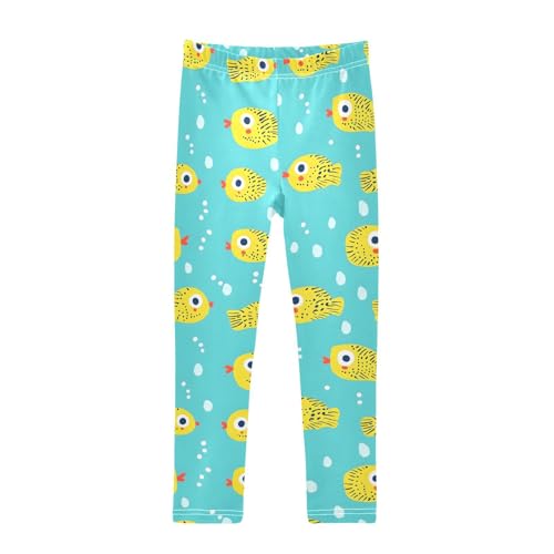 Small Yellow Croaker Fish Girls Leggings Ultra Soft Compression Yoga Gym Pants for Kids 4-10T