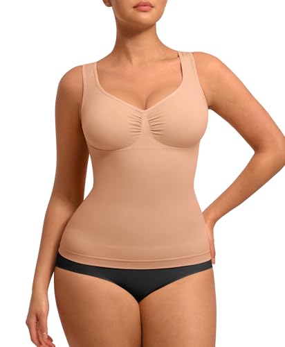 Image of FeelinGirl Women Tank Tops Shapewear: Tummy Control Compression Tank V Neck Seamless Body Shaper Camisole Tops for Women