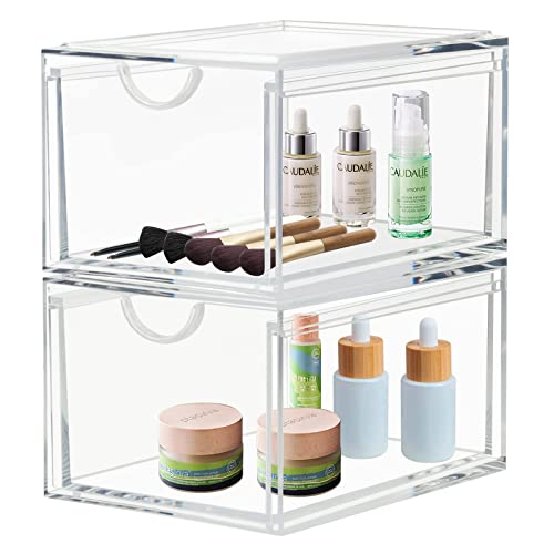 CECOLIC Lot de 2 tiroirs empilables pour cosmétiques, organisateur de rangement de maquillage en acrylique transparent, bacs de rangement en plastique pour la maison et le bureau