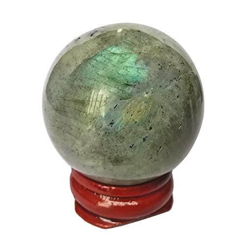 Lovionus89 Sfera di cristallo di guarigione per divinazione, sfera di 40 mm, scultura per la casa, palle di Fengshui con supporto in legno, Pietra di luna