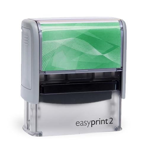 Selbstfärbender Stempel easyprint 2 grün – personalisierbarer Firmenstempel, Namensstempel, Adressstempel oder sonstiger Textstempel – Abdruck ca. 47x18 mm mit bis zu 5 Zeilen
