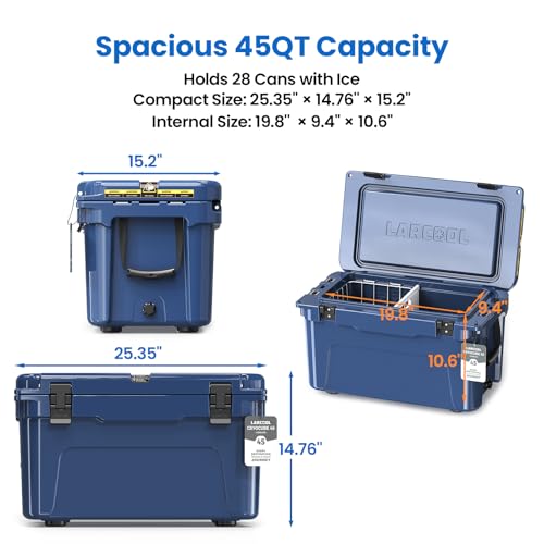 Image of Rotomolded Hard Cooler, Portable Small Ice Chest with 3-Inch Insulation, Heavy-Duty Beach Cooler for Camping, Fishing, Boating, Picnic, BBQ, Travel