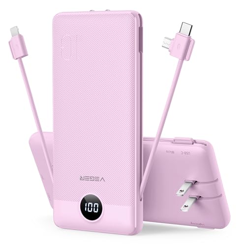 VEGER Portable Charger Power Bank with Built-in AC Plug and Cables, All in...
