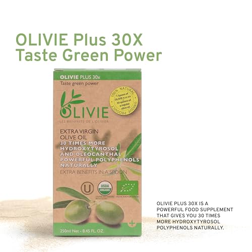 OLIVIE LES BIENFAITS DE L'OLIVIER Organic High Polyphenol Rich Extra Virgin Olive Oil Olivie Plus 30X, Moroccan Desert Olive Oil, EVOO, MD Recommended, Organic, Kosher 8.45 Fl Oz (Pack of 1)