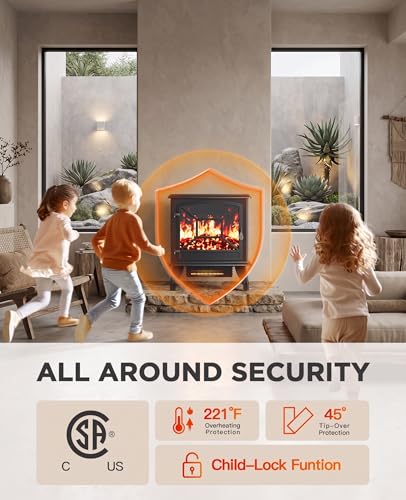 Image of Silonn 24 inch Electric Corner Fireplace - Portable Low-Noise Heater with App & Remote, 5 Adjustable Flame Levels, Timer & Temperature Control for Home, Living Room & Bedroom, Black