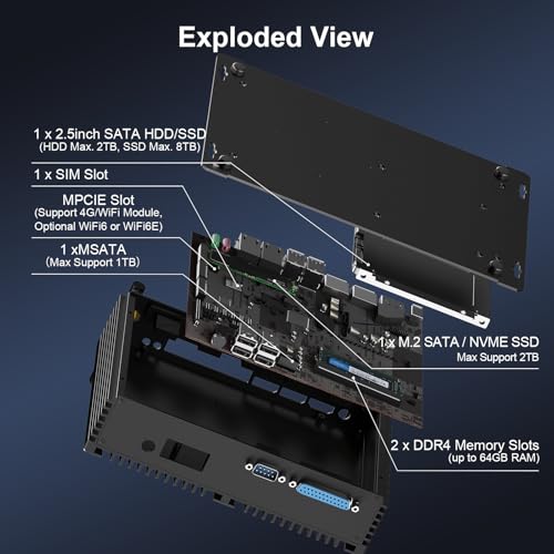 Image of HISTTON Industrial Computer Core i7 8550U, 16GB DDR4 /128GB SSD /1TB HDD | Mini Desktop PC,4 RS232 COM+2 RS232 /485 COM, 2 LAN, HD, VGA, EDP, LPT, WiFi, Mini PC Win 11 Pro