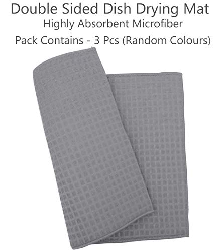 Image of Store2508 Microfiber Reversible Dish Drying Mat Pack of 3 38x51 Cm Each 5 Pcs Silicone Heat Resistant Mats for Kitchen