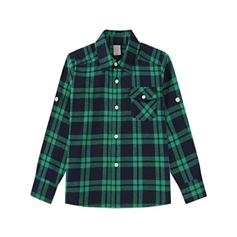 Bienzoe Niño Calentar Franela Camisa Tartán Verde/Azul Cover