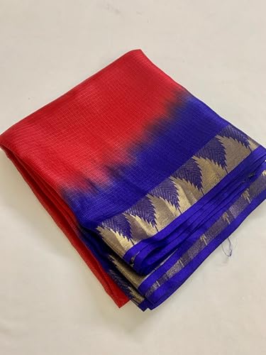 Image of Women's Bhagalpuri Pure Kota Doria Silk Net Saree With Temple Zari Border and Running Blouse Piece
