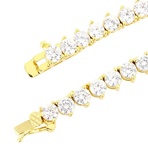 Unisex 1 Row 14K Gold Finish Lab Created Diamonds 4MM Thick 3 Prong Stone Tennis Necklace Chain 16-24 Inches Bracelet 6.5-8.5 Inches Iced Out Solitaires2