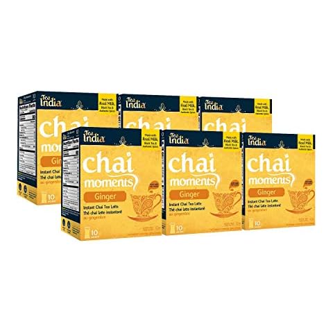 Tea India Chai Moments Ginger Chai Tea Instant Latte Mix Flavorful Blend Of Premium Black Tea, Ginger & Natural Ingredients Traditional Indian Caffeinated Tea Individually Wrapped 10 Sachets Pack of 6 Cover
