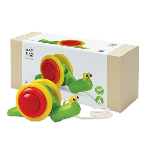 Image of PlanToys® Snail Pull Toy for Toddlers | Eco-Friendly Wooden Toy for Fine Motor Skills & Coordination | Montessori Walking Toys for Babies