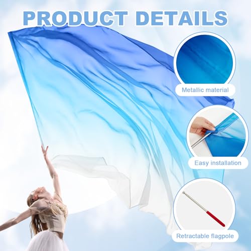 Image of Jecery 2 Pack Praise Dance Worship Flags, 35''x 55'', White Blue Navy Blue