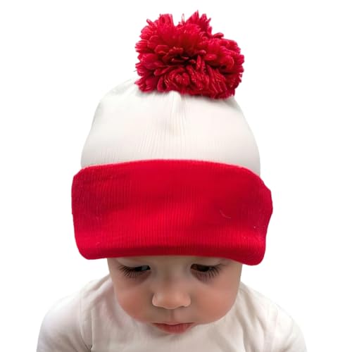 Baby Toddler Infant Kids White Red Pom Pom Beanie Hat for Costume Winter, 1PC3