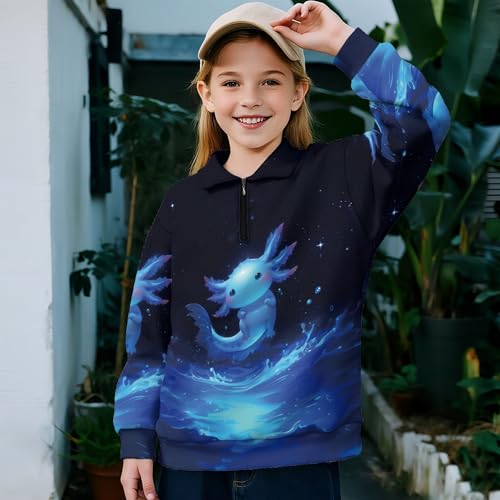 Image of AmzPrint Girls Graphic Quarter Zip Coat Long Sleeve Lightweight Oversized Athletic Running Hoodies For Kids Teen Girls