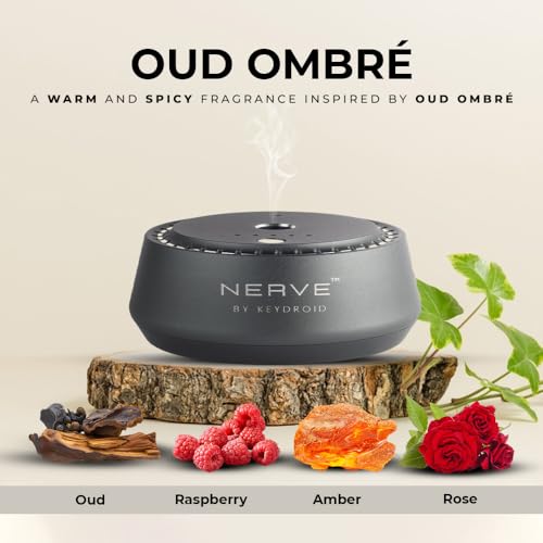 Image of Keydroid Nerve Mindful Fragrances 30ml | Oud Ombre Scent | Car Aroma Diffuser | Aromachology based | Long-Lasting, Anti-Odour Perfume | Rechargeable & Refillable | Air Freshener | Car Accessories