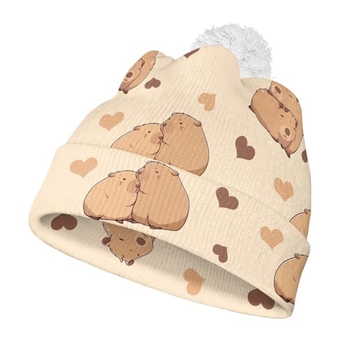 Kids Winter Beanie Hat with White Pompom, Fall Winter Casual Knit Warm Soft Cuffed Beanies for Boys Girls2