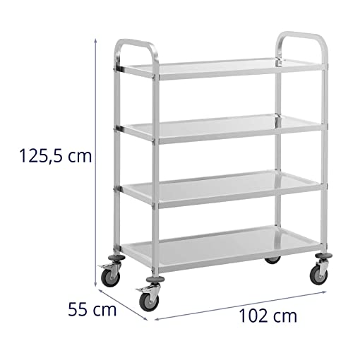 Royal Catering RCSW-112 serveerwagen 4 boorden 89 x 49,5 x 3 cm 108 kg serveerwagen keukenwagen roestvrij staal… - Afbeelding 6