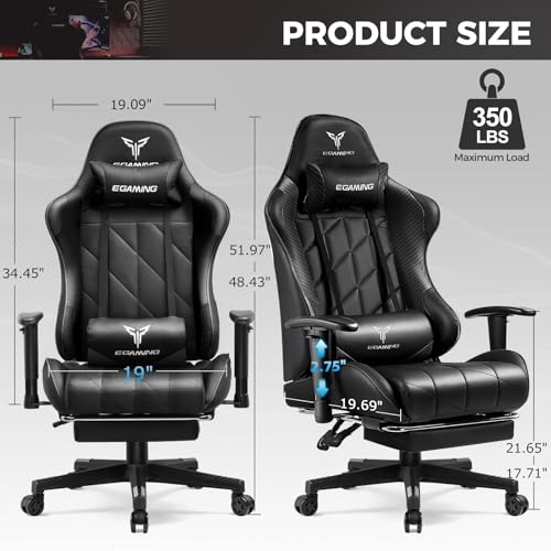 Gaming Chair with 3D Adjustable Armrests, Cow Print Design, Ergonomic Office Chair with High Back, Computer Chair with Footrest,Comfy Diamond Stitching Sest, Game Chair for Adults
