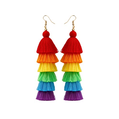 TOPWAYS Regenbogen-Ohrringe, Stolz-Ohrringe, 6-teiliges Set, für Damen und Herren, Gay-Pride-Accessoires, Schmuck für Reisen (Quasten-Ohrringe)