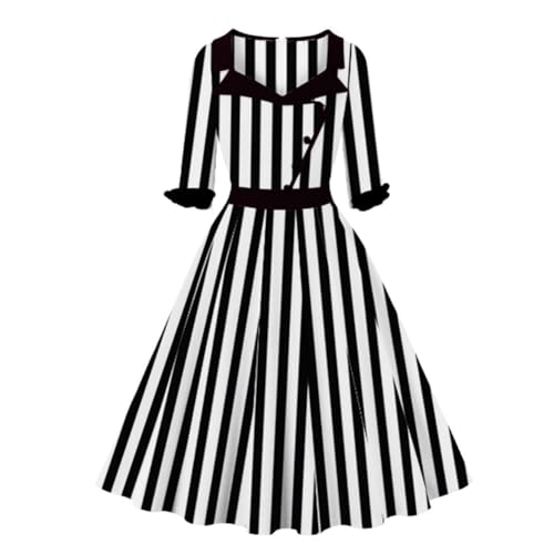 Odizli Rockabilly Kleider Damen 50er Jahre Vintage Audrey Hepburn Elegant 3/4 Ärmel V-Ausschnitt Knielang Petticoat Swing Coctailkleid Hochzeit...