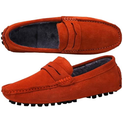 Image of ANUFER Men's Suede Leather Penny Loafers Comfort Driving Shoes Moccasin Slippers
